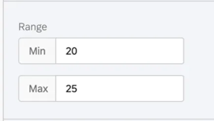 Range in the editing pane, with the min and max fields