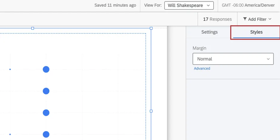 Styles tab of a chart has a margin dropdown
