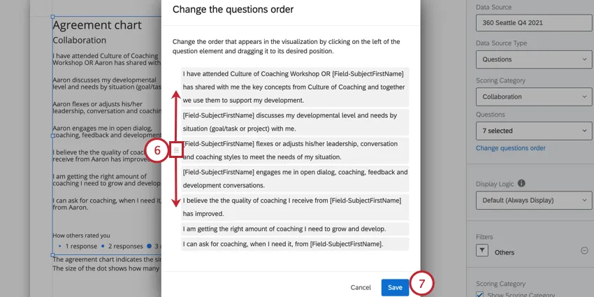 réarranger les questions dans un tableau daccord