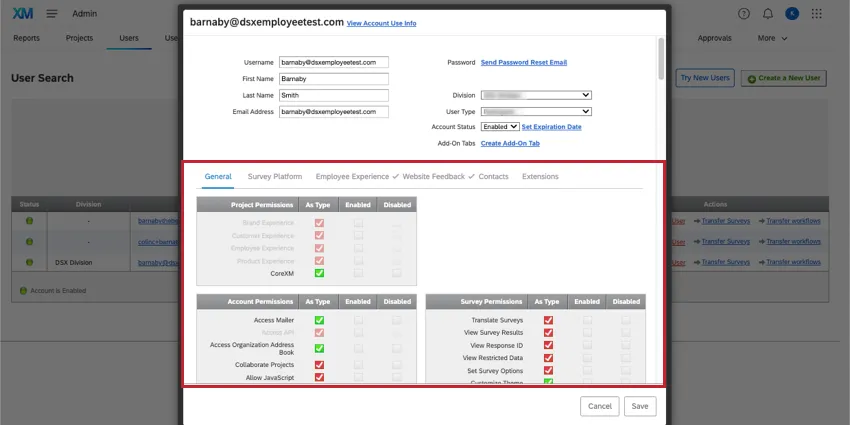 Bearbeiten der Berechtigungen eines/einer Benutzer:in