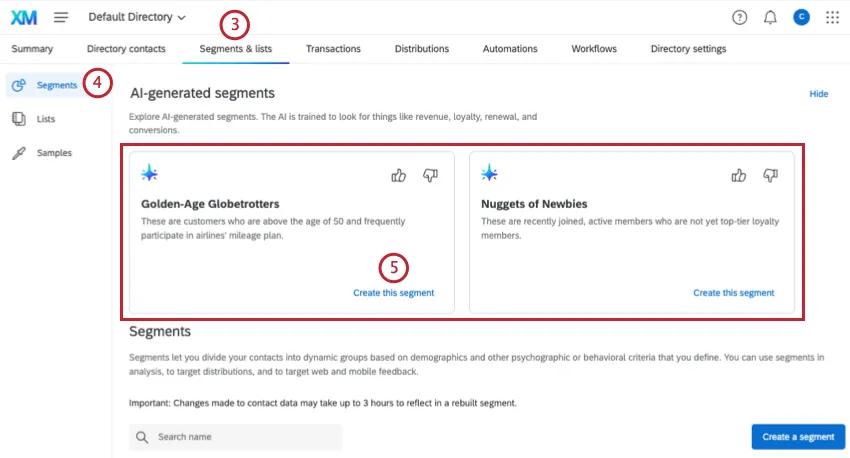 Creando un segmento a partir de una recomendación de IA