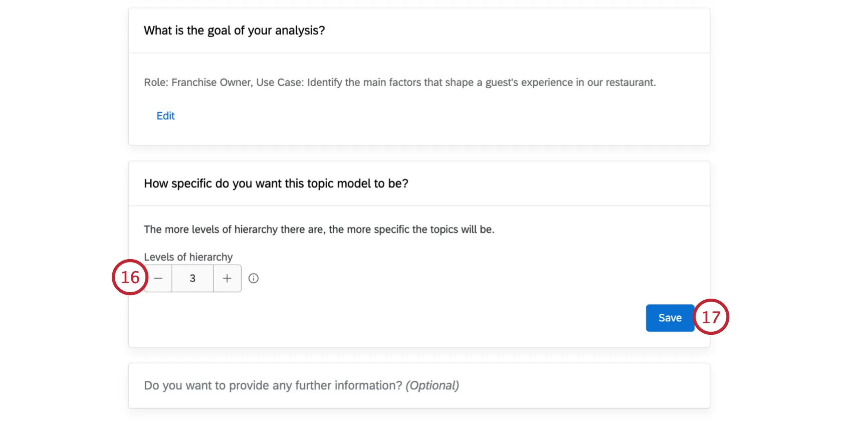 auswahl der Anzahl der in die Hierarchie aufzunehmenden Ebenen