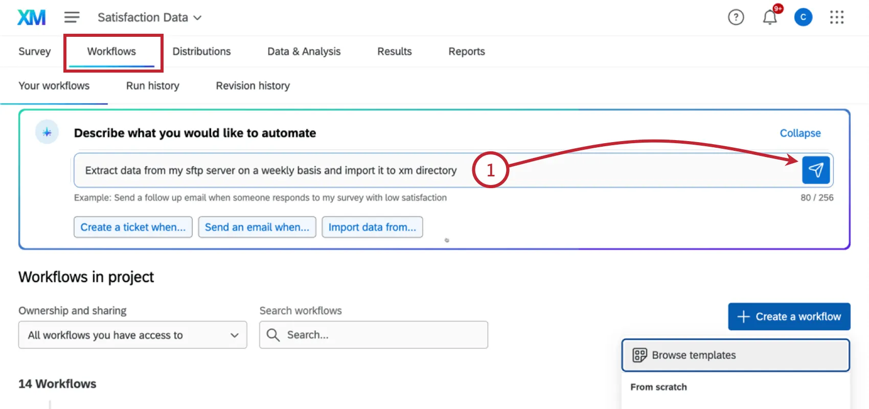 in the workflows tab of a project, submitting a prompt for AI generation