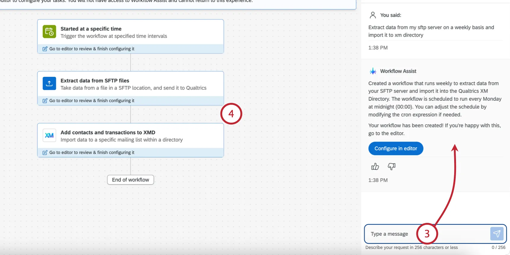 refining the prompt using the chat window, and then reviewing the generated workflow