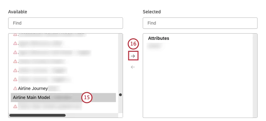 Para selecionar um tópico para avaliação, localize um modelo correspondente na coluna Disponível, à esquerda, e selecione-o