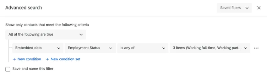 example of a search query with "is any of" selected