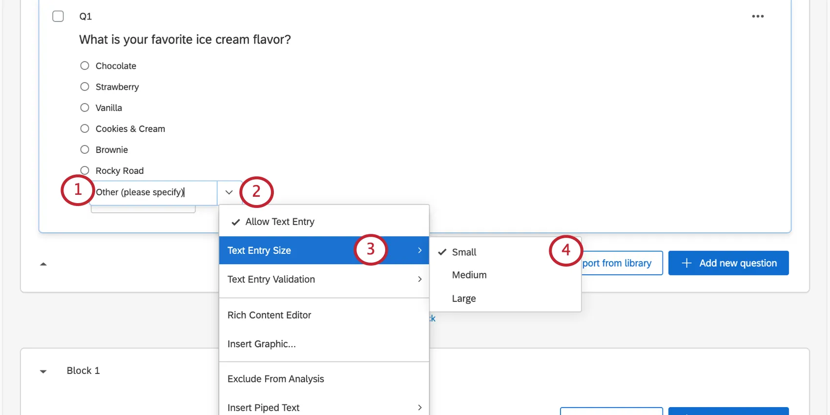 selecting the text entry size