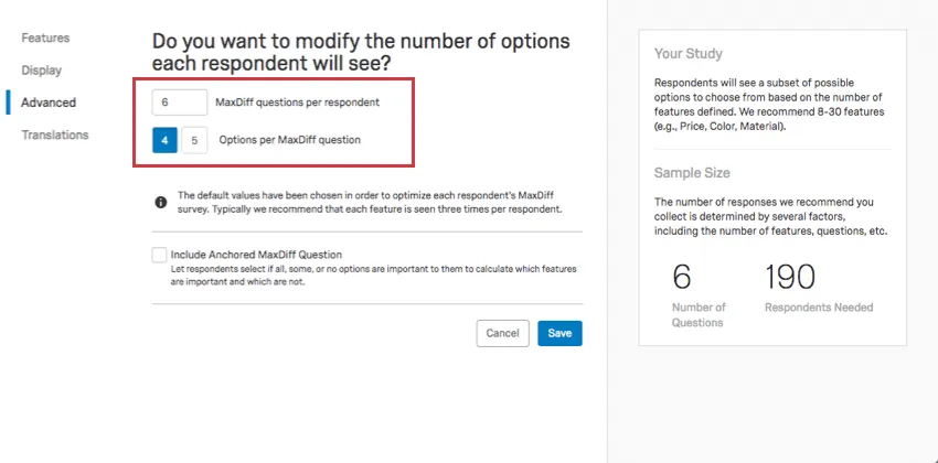 Erweitert nach links ausgewählt; in der Mitte werden die ersten beiden Felder hervorgehoben, die unten beschrieben werden