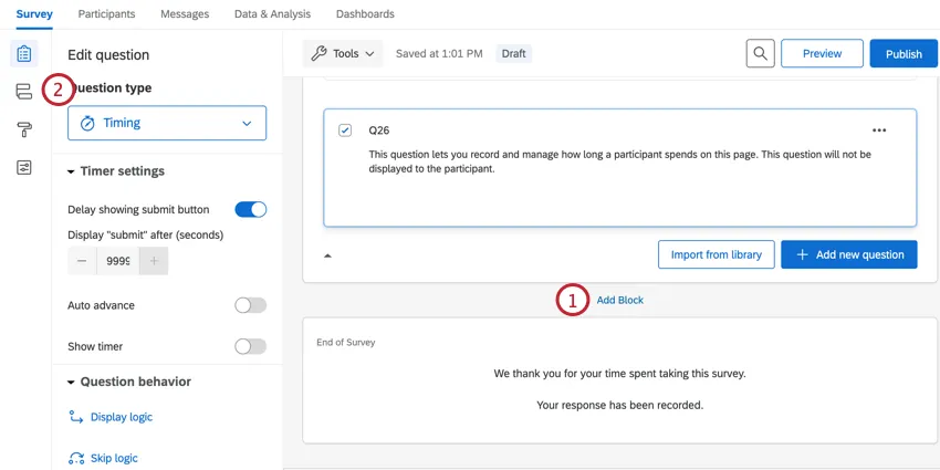 clicking add block, creating the demographic questions, and then going to survey flow