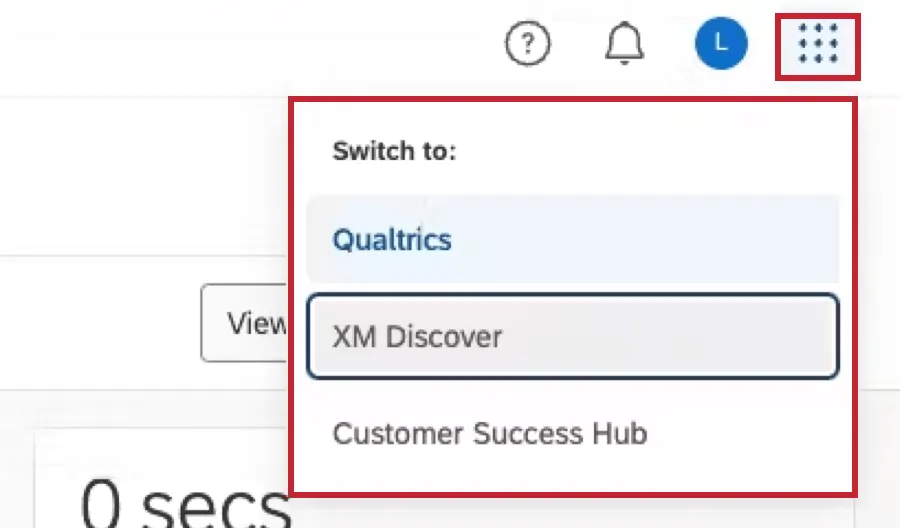 qualtrics e discover allinterno del menu dellapp switcher