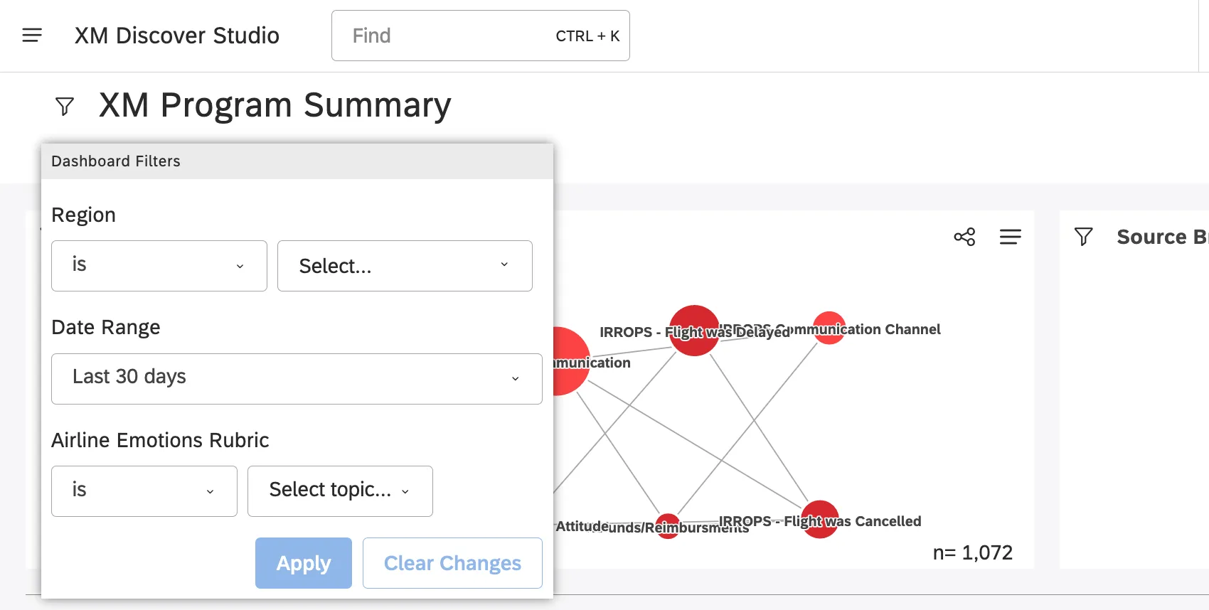 filter that is set for region, date range, and another attribute