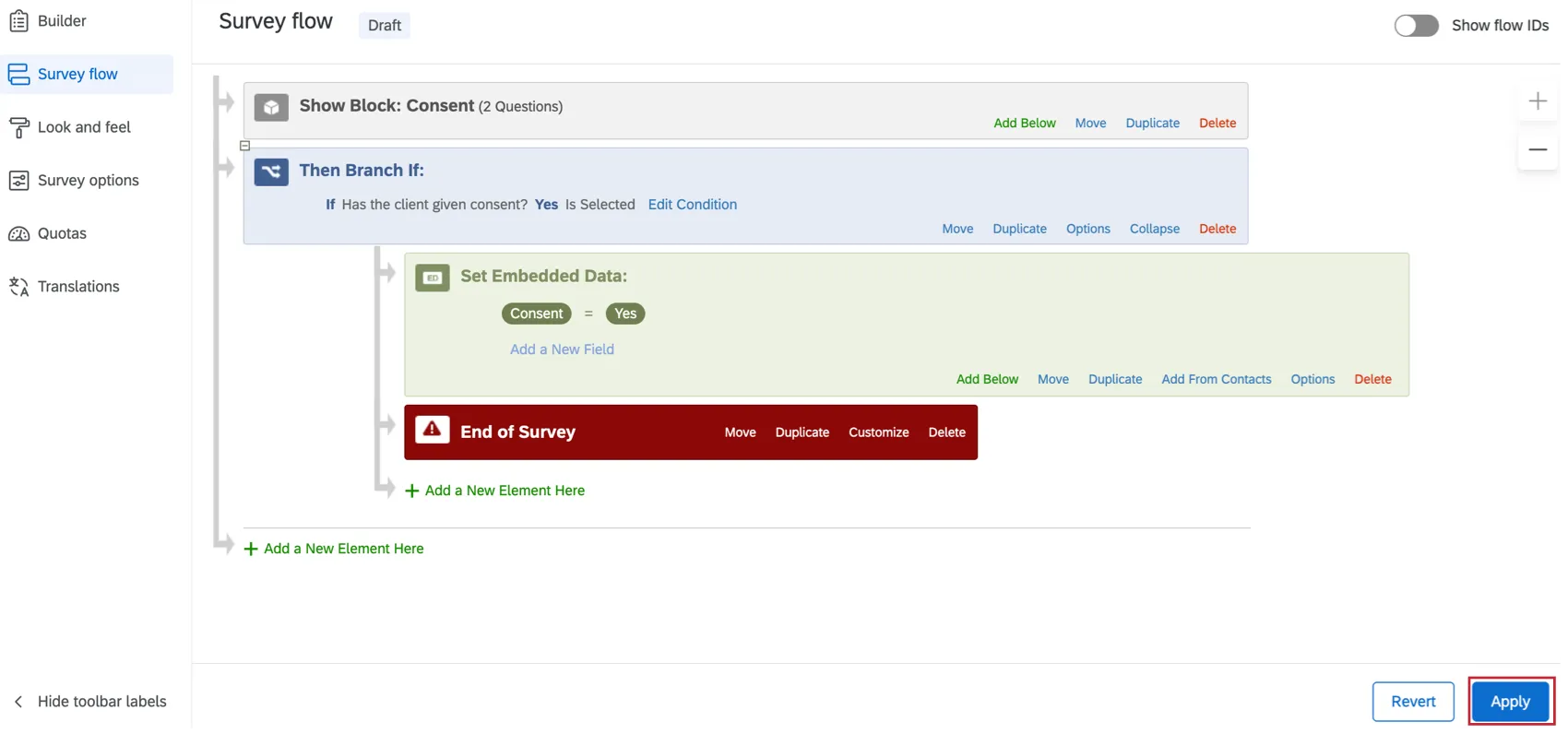 Click Apply in the lower right corner when finished