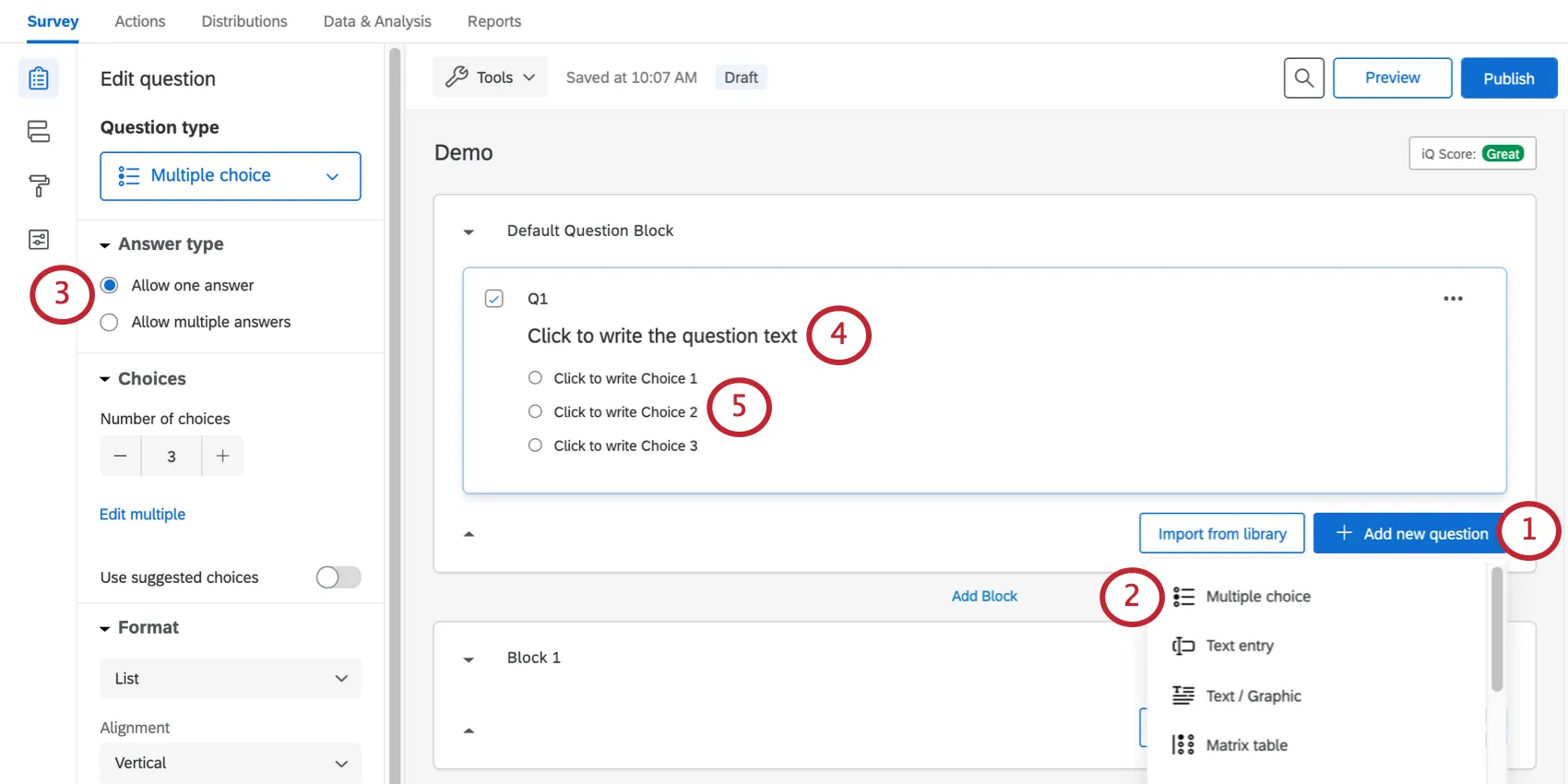 Editing a multiple choice question