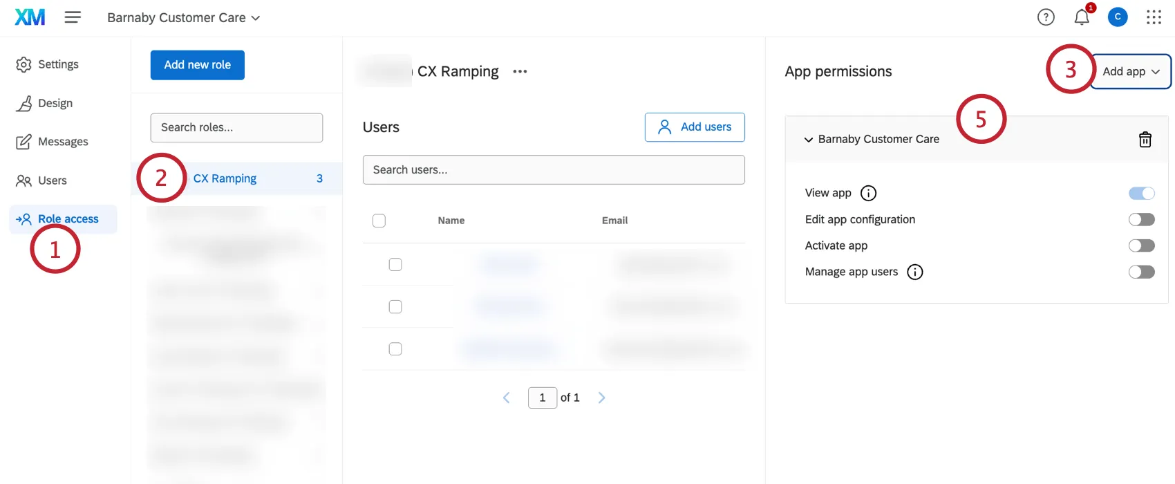adding an app within the "Role access" tab