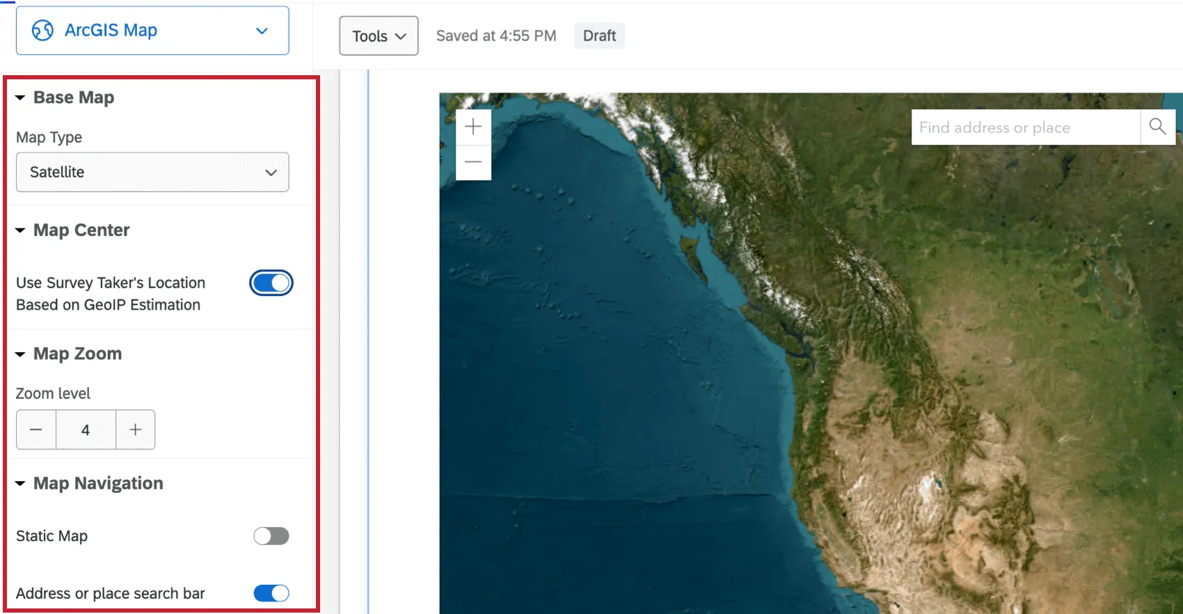 arcgis の質問を設定するためのオプション