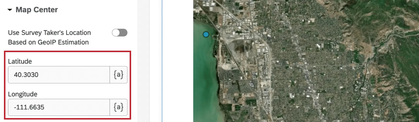 latitude and longitude options when configuring the map center