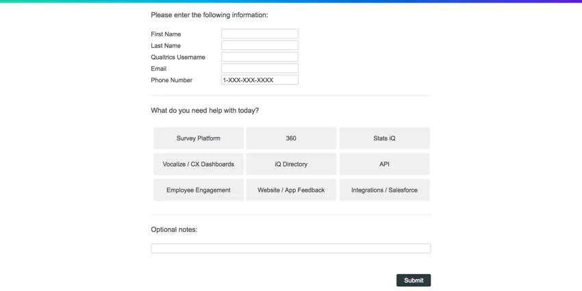 Survey form requesting personal information followed by specialty followed by notes