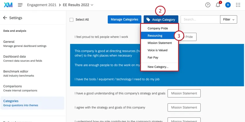 choosing a category to assign