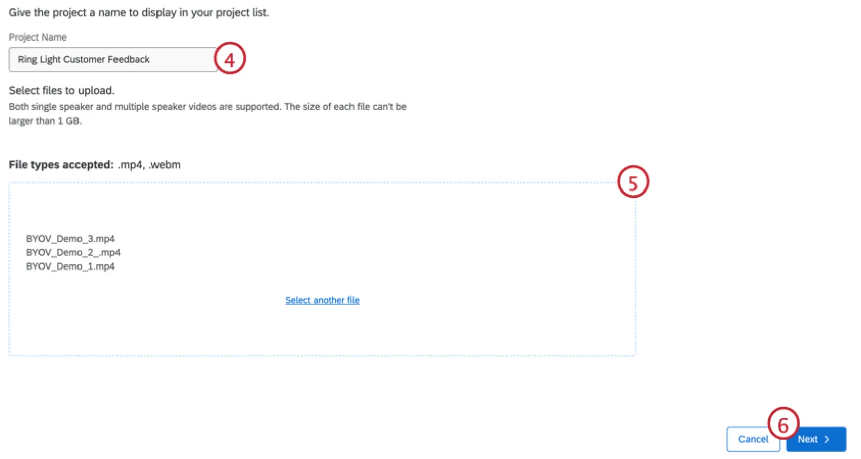 Name project, upload files, then click next.