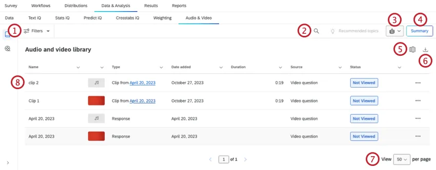 Areas in the audio and video library