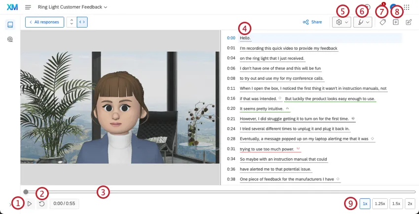 áreas de la respuesta de video individual