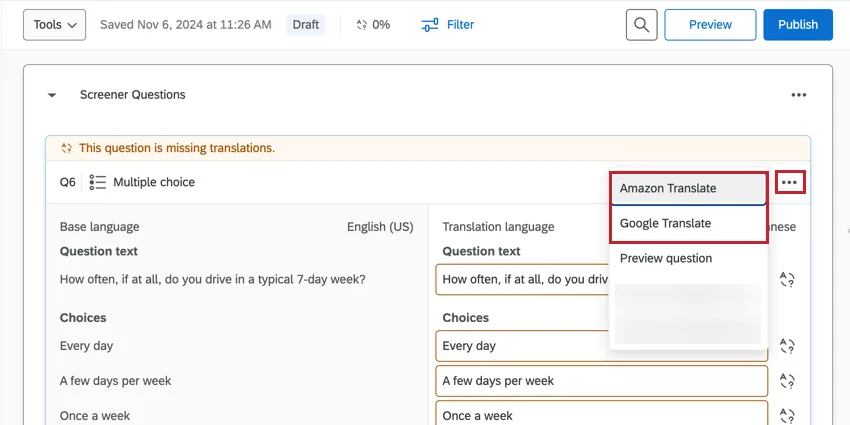 translating 1 question