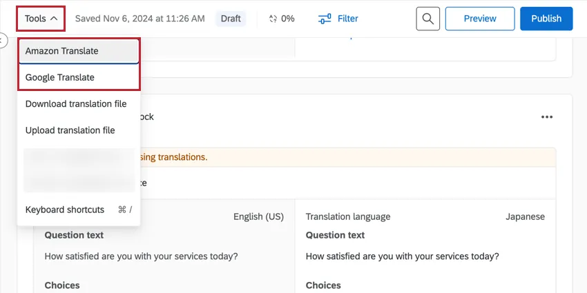 translating an entire survey