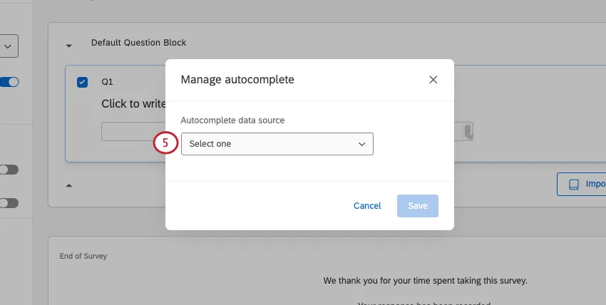 Nova janela onde você seleciona uma fonte de preenchimento automático