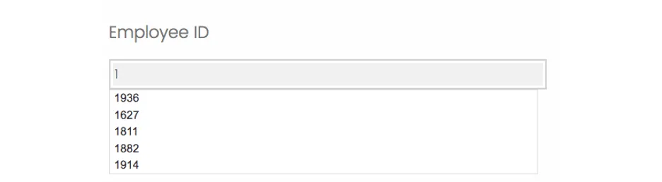 Question that says "Employee ID." Someone has typed in a bnumber, and is getting suggestions of the whole number