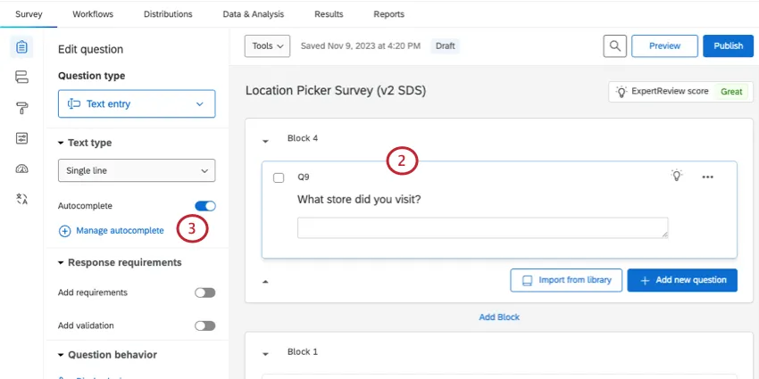 creating an autocomplete question