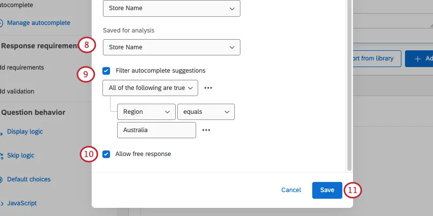 filtros adicionados na parte inferior da janela