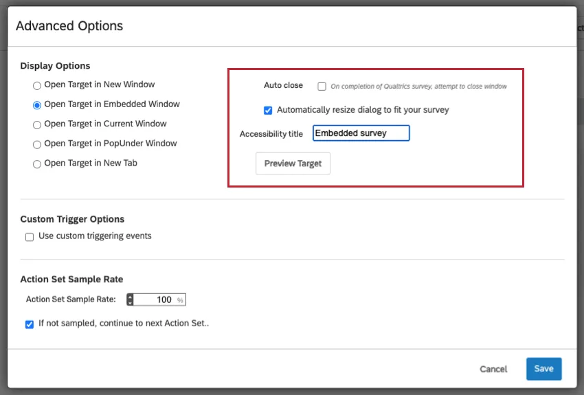 Open Target in Embedded Window with options on the right side