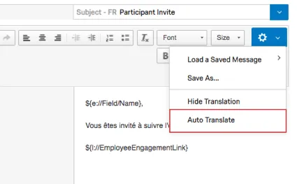 Under the gear, the Auto Translate option is highlighted