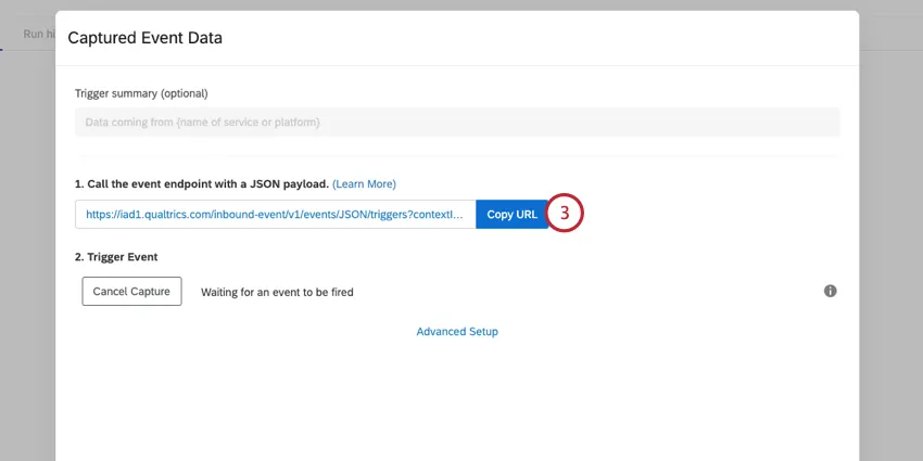 clicking copy URL in the json event