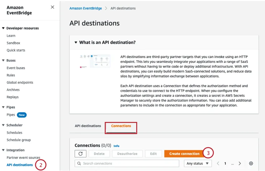 creating a new connection in eventbridge