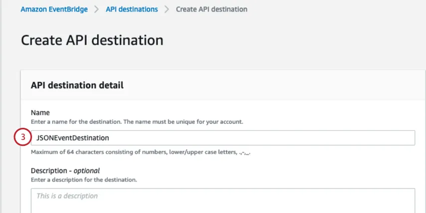 giving the api destination a name