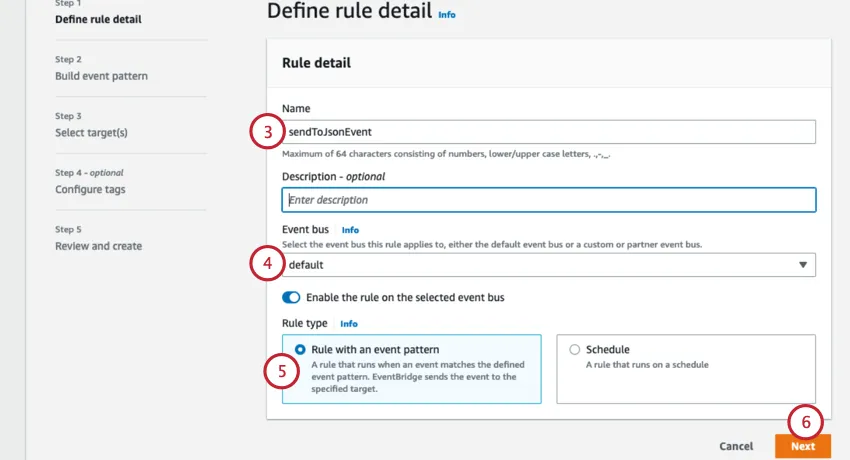 giving the rule a name and choosing a source