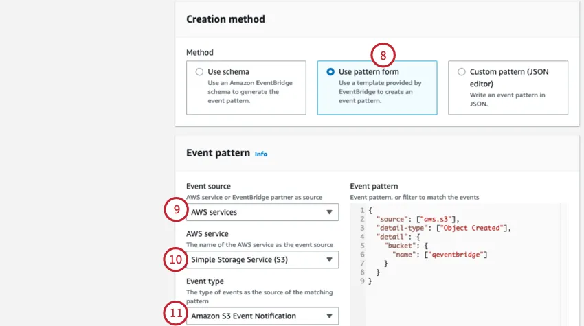 setting up the event pattern