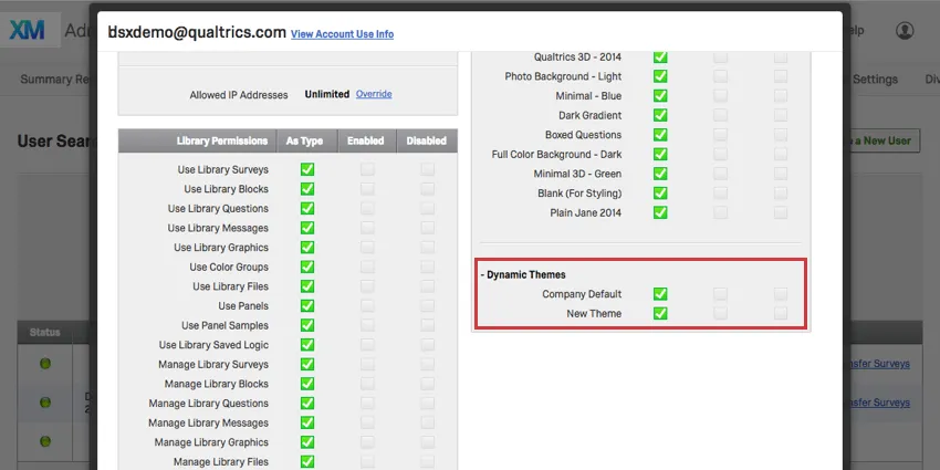 The dynamic themes section lists themes we created as examples on this support page
