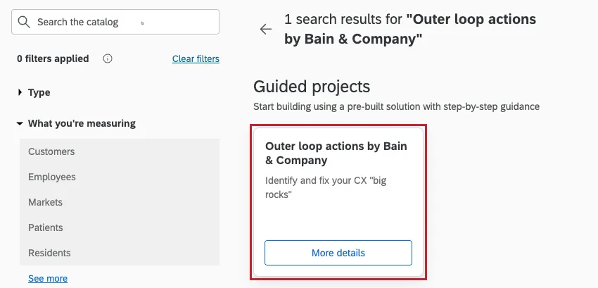 a Bain outer loop project highlighted within the catalog