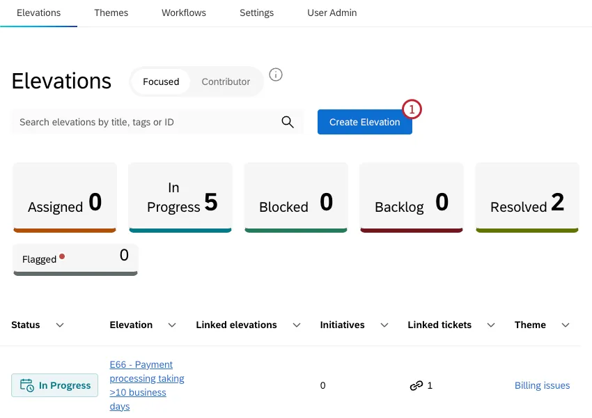 create elevation button within the elevations tab