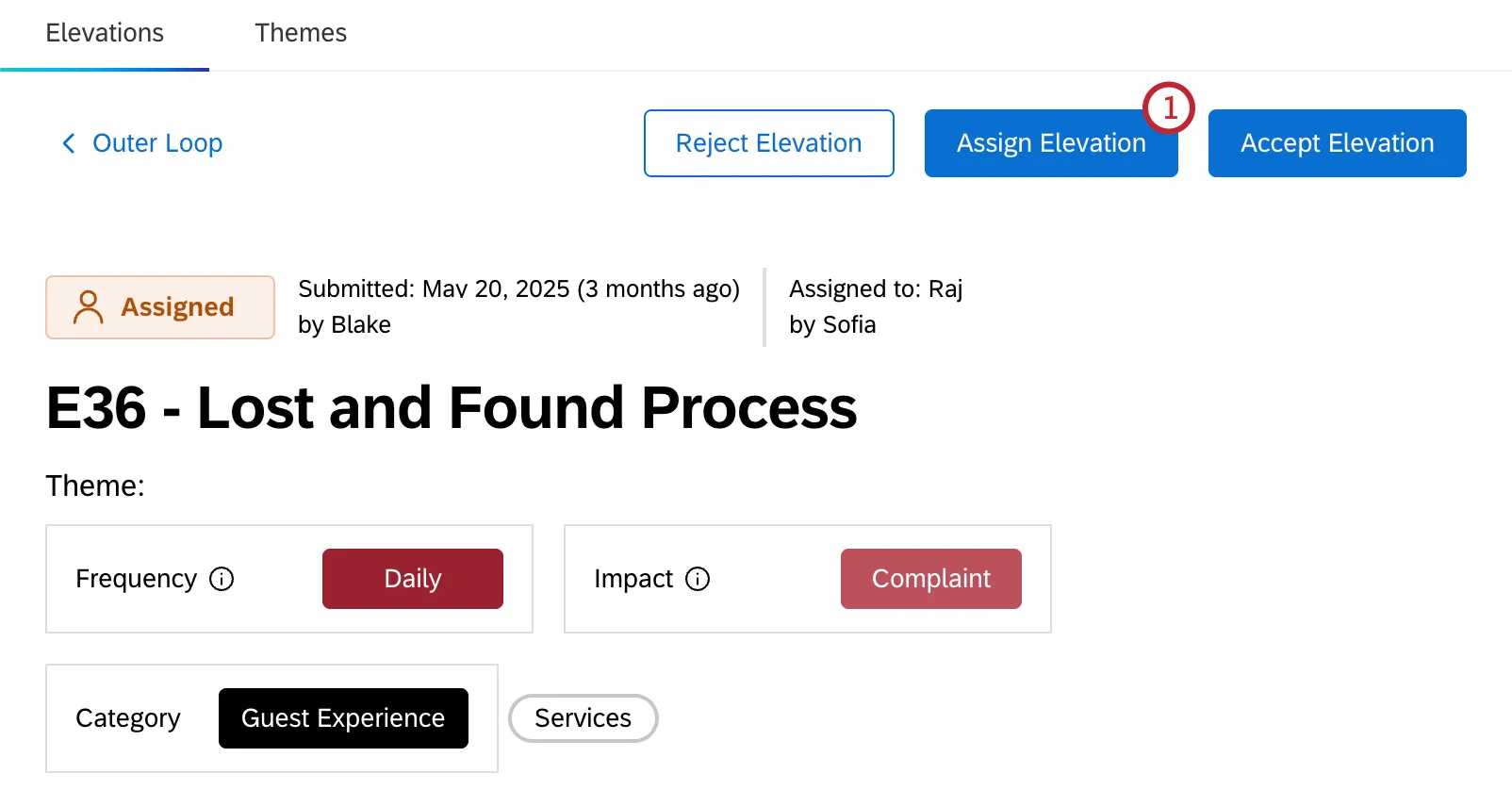 button to assign an elevation