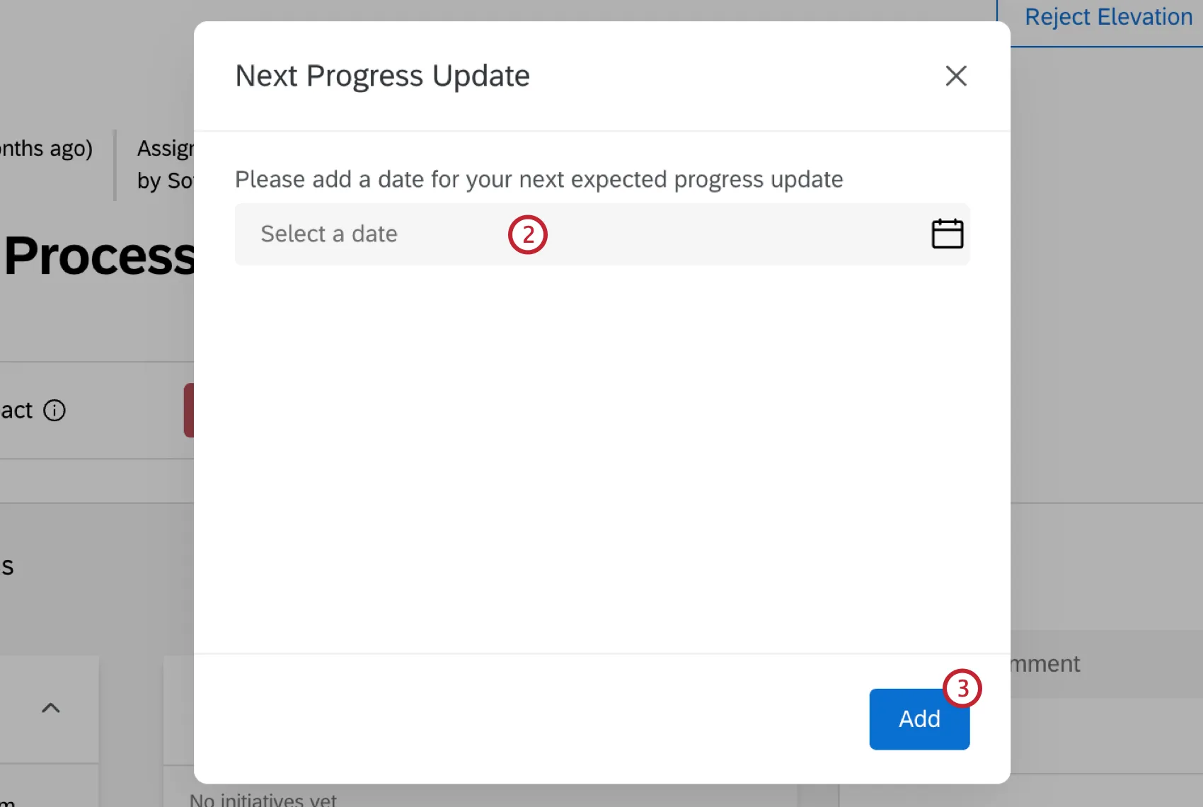 field to select a date for the next progress update