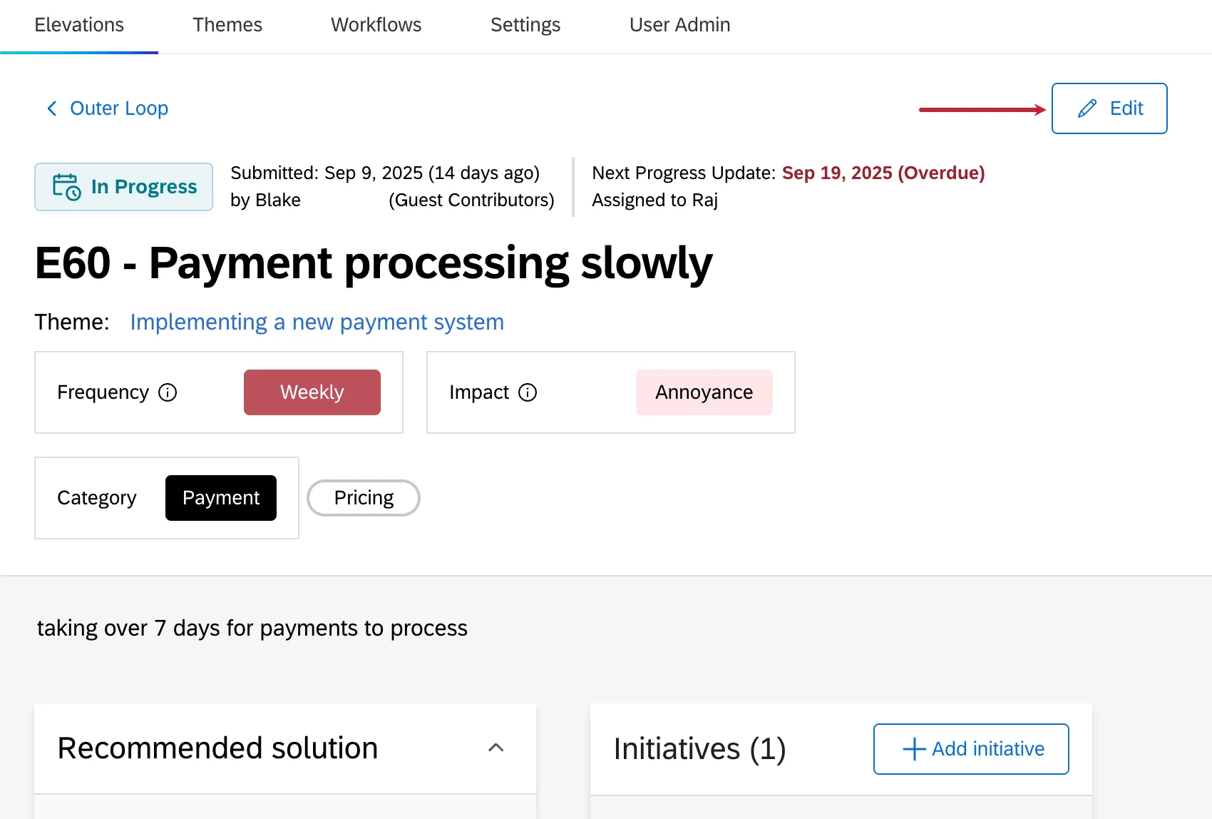 botón de edición dentro de una elevación