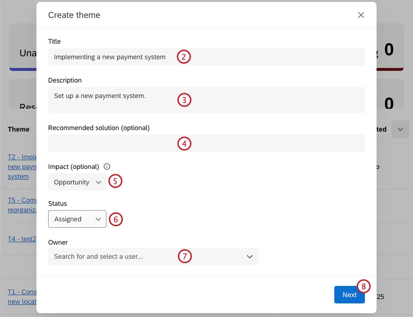 champs pour configurer votre thème