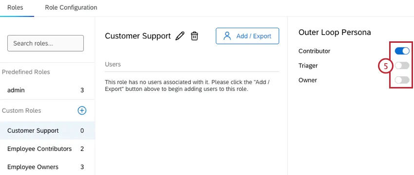 toggles to enable different user personas