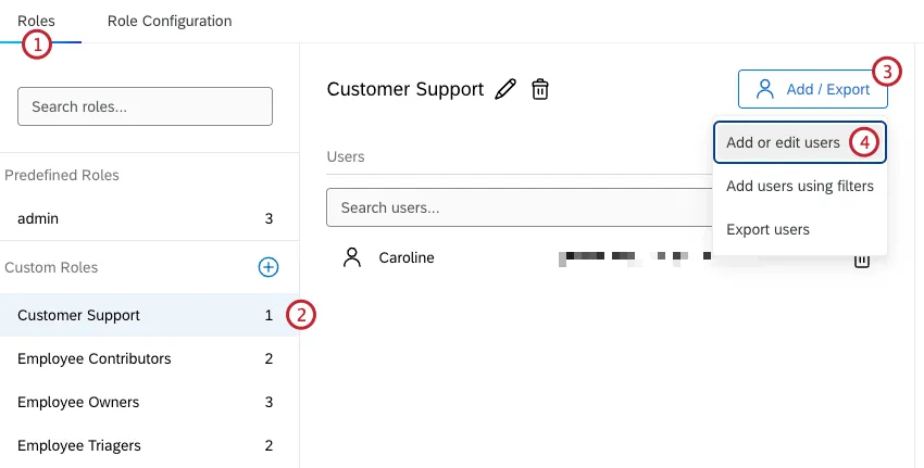 Botones resaltados para agregar usuarios adicionales al rol