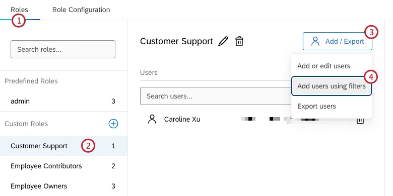 Botón para agregar usuarios usando filtros