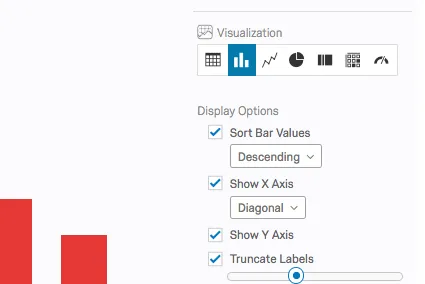 Options daffichage dans le volet dédition de la visualisation, la première étant Valeurs de la barre de tri