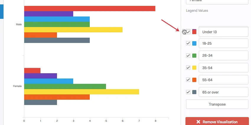 Um valor de legenda é capturado pelo bloco de cores à esquerda de seu campo de nome e arrastado